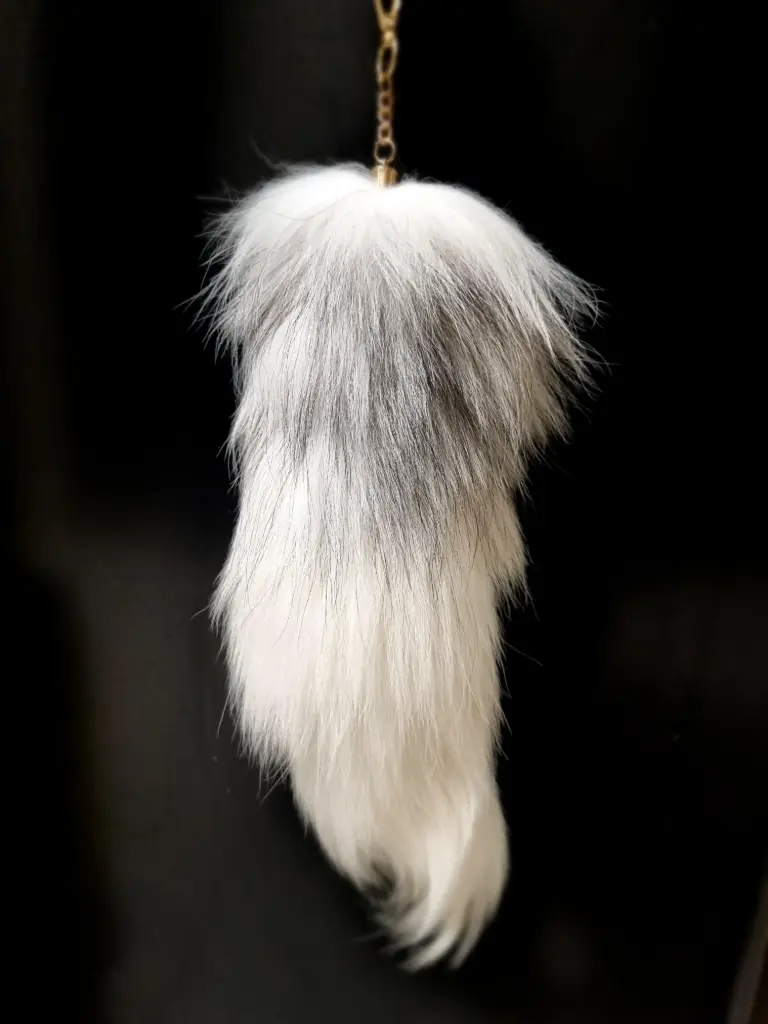 Grey+White Fox Tail Keychain