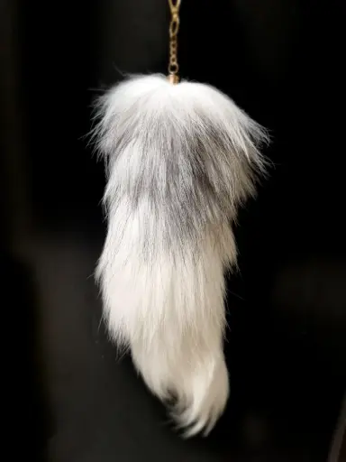 Grey+White Fox Tail Keychain