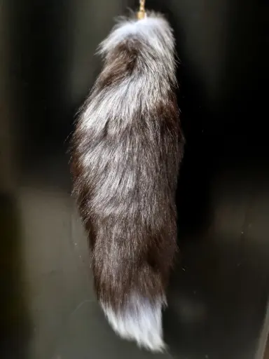 Grey+Silver Fox Tail Keychain